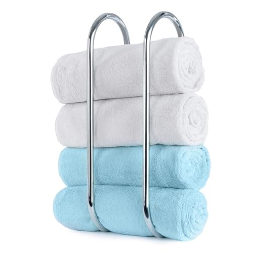 Image of LIVIVO Wall Mounted Towel Rack – Chrome Bathroom Towel Holder Shelf with Rail – Space Saving Storage for 4–5 Towels – Sturdy Steel Construction with Screws & Wall Plugs Included