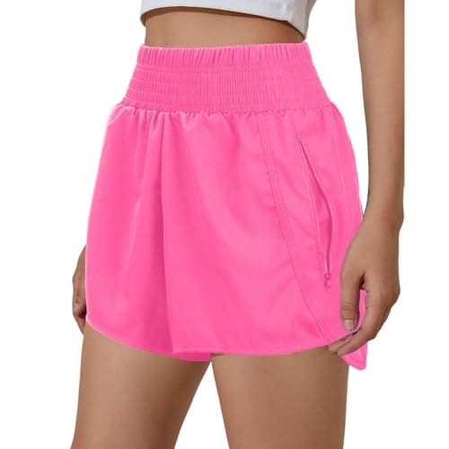 Image of Risipu Women Sport Shorts with Pockets Activewear Shorts Quick Dry Lightweight Short Running Short for Gym Sports Workout (L, Pink)