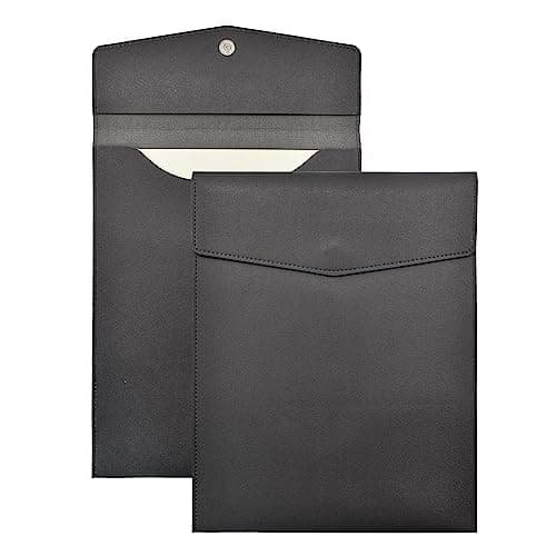 Image of VANRA 1 Piece PU Leather File Folder Vertical A4 Document Holder File Envelope Waterproof Leather Portfolio Case Filing File Organizer for Letter Size with Magnetic Button Closure (Black)