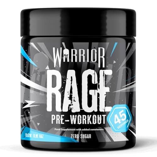 Image of Warrior Rage Pre Workout Powder 392g (45 Servings) – 300mg Caffeine High Stim Energy Drink Supplement + Beta-Alanine, Creatine, BCAA, Taurine, Citrulline & Arginine AAKG for Muscle – Blazin' Blue Raz