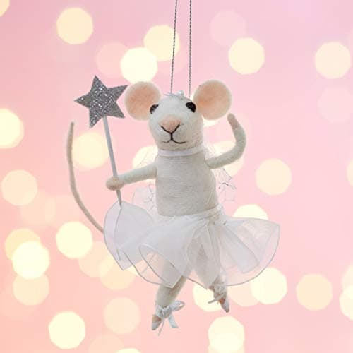 Image of Sass & Belle Fairy Mouse with Star Wand Felt Hanging Decoration White