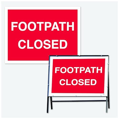 Image of Footpath Closed Sign – Aluminium Safety Sign with Metal Road Frame | 600 x 450mm | High Visibility Warning Sign for Construction Sites | Building Sites | Traffic Management | Pedestrian | Road works