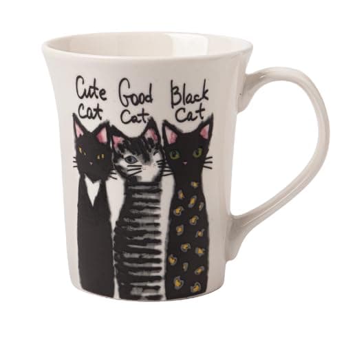 Image of Modern Cat Bone China Mug 350ml Assorted Designs Lightweight Ceramic Tea & Coffee Cup, Gift Mug for Cat Lovers (Cute Cat)