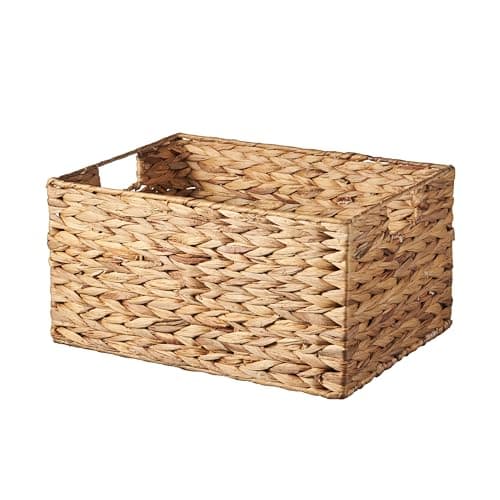 Image of Natural Water Hyacinth Wicker Hamper Storage Basket with Sturdy Handles - Eco-Friendly and Stylish Organisation Solution (Large)