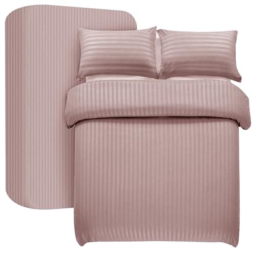Image of My home store King Size Duvet Cover Sets 4 Pcs Satin Stripe Duvet Covers Soft Brushed Microfiber Bedding Set with Fitted Sheet 30 CM Deep & 2 Pillow Cases (Blush)