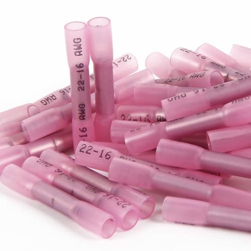 Image of 100 Pcs Heat Shrink Butt Connectors, 22-16 AWG Red Marine Grade Insulated Crimp Wire Connectors, Waterproof Electrical Connectors Butt Splice for Boat Truck Wiring