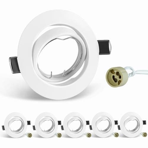 Image of SCNNC Recessed Ceiling Light Mounting Frame with GU10 Lamp Holder, White Metal Round Recessed Spotlights Trim Ring Fitting GU10 Downlight Frame for Bathrooms Kitchen 50mm Bulb, Pack of 6