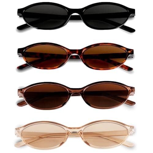 Image of BUTBU 4 Pack Retro Oval Sunglasses, Cat Eye Sunglasses for Women, Vintage 90s Trendy Sun Glasses, UV400 Protection for Driving, Outdoor, Beach, Party (Set A)