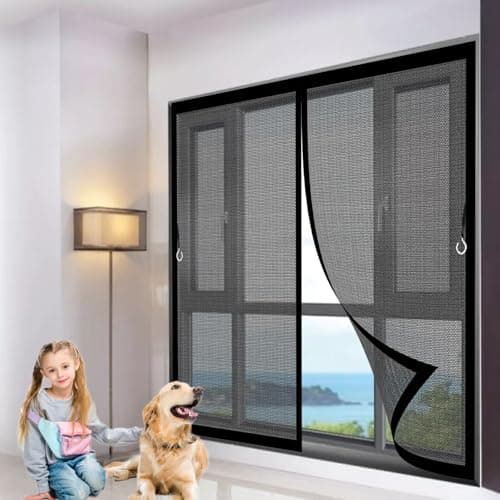 Image of Fly Screens for Window 80 x 157 cm Easy to Install Without Drilling, Keep Bugs Out Lets Fresh Air in Magnetic Window Screen Small for Windows Doors Patio, Black