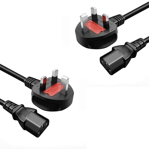 Image of UK 3 Pin Kettle Lead Power Cable IEC C13 to BS1363 Plug 1.5M 5FT 6FT AC Mains Power Cord 13A 250V for PC Computer Monitor TV Printer Laptop Power Supply Black (2, 2M)