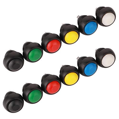 Image of GTIWUNG 12Pcs Momentary Push Button Switch, 2 Pins SPST Waterproof Momentary Mini Pushbutton Switches Horn Switch, Lockless Momentary ON/OFF Switch(Black White Red Green Yellow Blue, 2 each)
