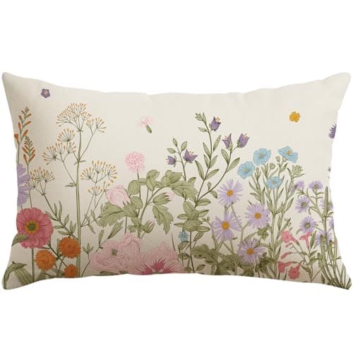 Image of Sungeek Spring Summer Cushion Cover 40x60 cm Farmhouse Floral Plant Pillow Case Wildflower Butterfly Throw Pillow Cover for Sofa Couch Bedroom Living Room Garden Outdoor Decor