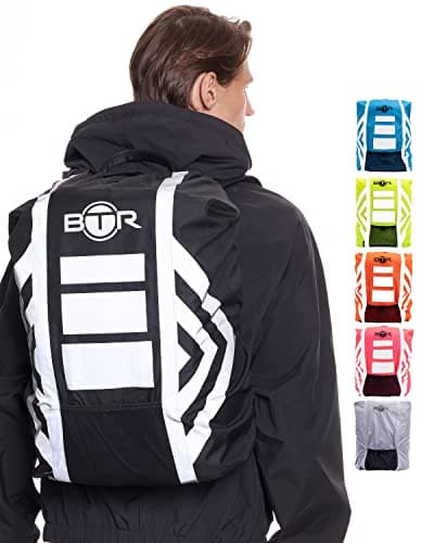 Image of BTR Waterproof High Visibility Backpack Cover. High Viz Rucksack Cover With Reflective Tape. Black Medium