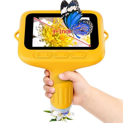 Image of Microscope for Kids, 3'' Digital Handheld Kids Microscope with Adjustable Light, 1000X Portable Mini Micro Scope, Edu Science STEM Toy Gift for Birthday Christmas Aged 5-12 Boys & Girls - Yellow