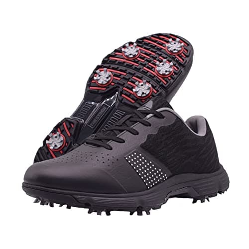 Image of Waterproof Golf Shoes, Men's Four Seasons All Weather Spiked Golf Boots, Classic Non-Slip Lace-up Shoes, Professional Golf Sport Sneakers Black, 9 UK