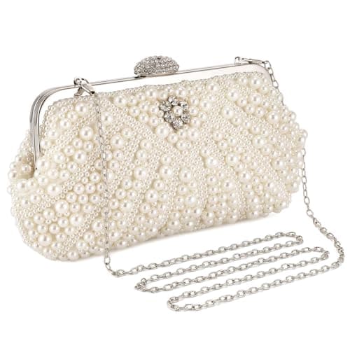 Image of BAIGIO Pearl Clutch Bag for Women Wedding Bride Clutches Purse Vintage Rhinestone Beaded Evening Bag Ladies Prom Party Handbag White