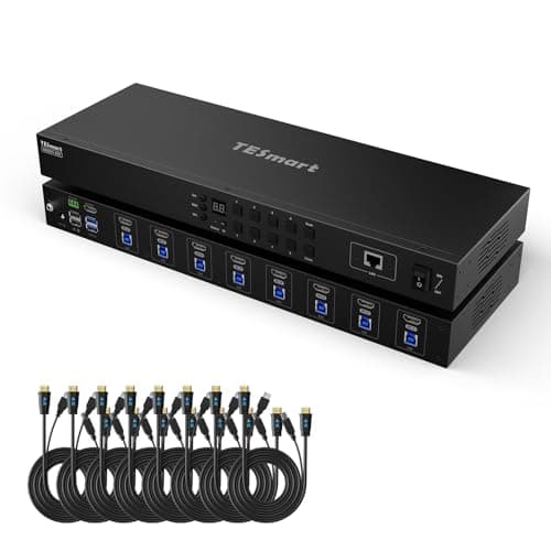 Image of TESmart 8x1 HDMI KVM Switch, USB 3.0 4K@60Hz 8 Port KVM Switch, 1U Rackmount KVM Enterprise-Grade with EDID Emulator,Hotkey Switch,RS232,IR Remote,IP Control,Auto Scan,8 Pcs 5ft KVM Cable (HKS801-P23)