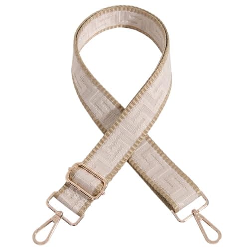 Image of Bag Strap - Wide Adjustable Bag Straps for Crossbody Handbags, Replacement Shoulder Handbag Straps, Geometric Pattern Handbag Strap for Bag Replacement Women Men (Beige)