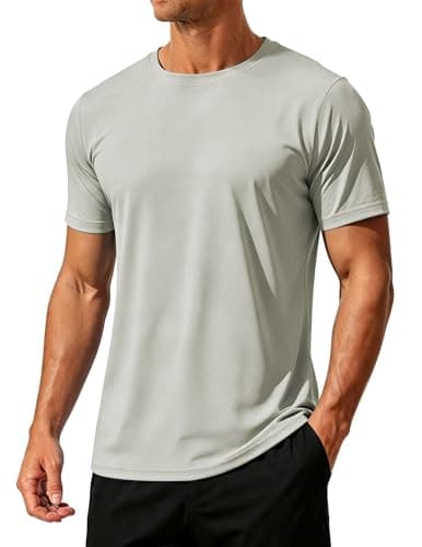 Image of SMENG Men's Sun UV Protection Shirts UPF 50+ Outdoor Short Sleeve Casual Lightweight T-Shirt Athletic Tee Light Grey XL