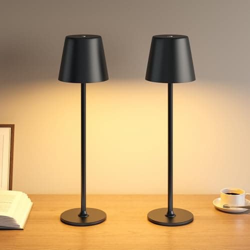 Image of UPXNBOR Rechargeable Table Lamp 2 Pack, Cordless Battery Operated Touch USB Table Lamp, 3-Level Dimmable Brightness, IP54 Waterproof, Full Metal Housing, Dual Battery Power, Black
