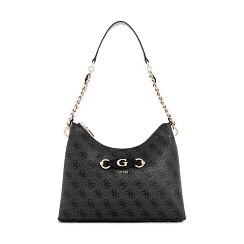 Image of GUESS Izzy Top Zip Shoulder Bag Coal Logo