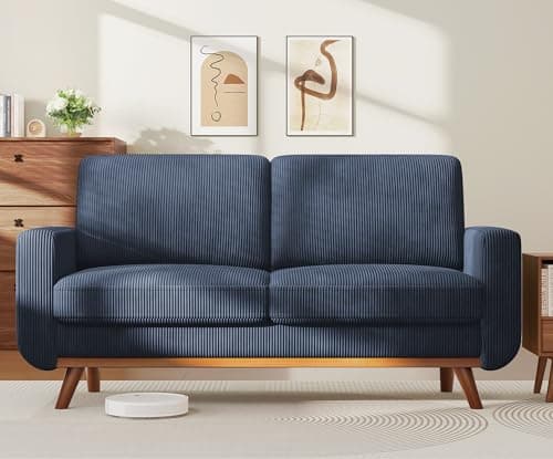 Image of Vesgantti 172cm Loveseat Sofa Blue, Comfy Corduroy Couch with Spring Cushion, 2 Seater Sofa with Solid Wood, Sofa Couch with Deep Seat, Sofa for Bedroom, Loveseat for Living Room, Blue Office Couch