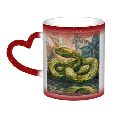 Image of LHFIOHIRG (Water Snake) 330 ml Color Changing Mug Heat Sensitive Ceramic Cup Magic Coffee Mug with Heart-Shaped Handle
