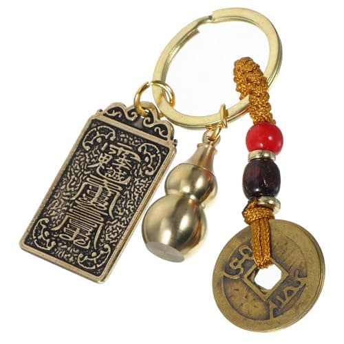 Image of Ciieeo 1pc Chinese Brass Coins Keychain Feng Shui Wu Lou Health Amulet Gourd Keychain Chinese Feng Shui Coins Lucky Fortune for Good Luck Wealth Success Decor