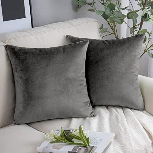 Image of Yorkshire Bedding Cushion Covers 45 x 45 (Pack of 2) - Luxury Velvet Square Throw Pillow Cases - Decorative Soft Grey Cushion Cover for Sofa Couch Bedroom with Invisible Zipper, 18x18 Inches
