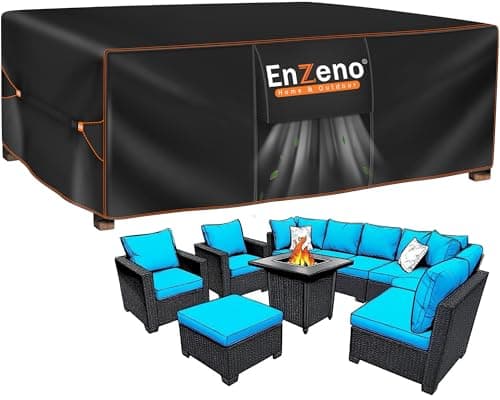 Image of Enzeno Outdoor Garden Furniture Set Covers Waterproof,250X250X90cm Large Garden Furniture Cover,420D Heavy Duty Patio Furniture Covers for Outside,Windproof,&Anti-UV for Chair and Table Rattan Sofa