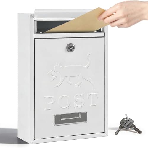 Image of Post Box Wall Mounted Waterproof for Outside, Letter Box with 2 Keys 32x22x8.4cm, Letterbox for Walls or Door, Prevent Mail Loss Easy Install for Door or Walls, Mail Boxs (White)
