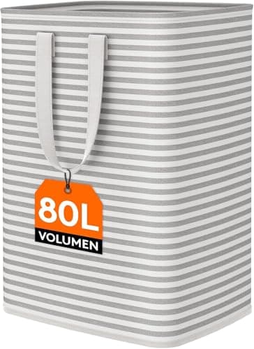 Image of Lifewit 80L Collapsible Washing Laundry Basket Hamper, Dirty Clothes Basket Laundry Bin With Extended Handles For Storage Clothes Toys In Bedroom Bathroom, Grey