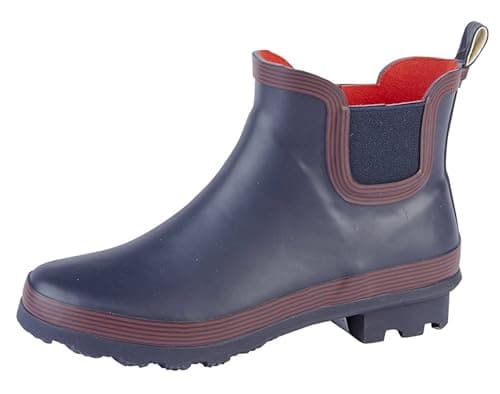 Image of StormWells Womens Waterproof Ankle Wellington Boots With Textile Lining And Rubber Sole Navy/Red 7 UK