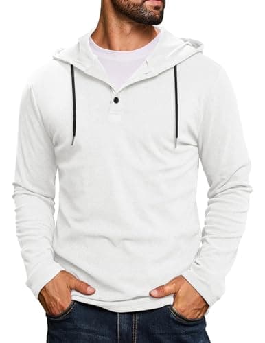 Image of CTU Mens Fashion Hoodies Casual Button Pullover Hooded Sweatshirts Lightweight Long Sleeve T Shirt White M