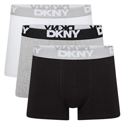 Image of DKNY Seattle Mens Boxers Shorts Multipack | Pack Of 3 Cotton Boxers For Men | Soft Breathable Trunks, Premium Cotton Fabric | Mens Underwear Trunks For Him, Black/Grey/White, XL