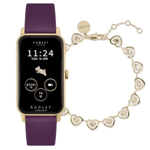 Image of RADLEY Ladies Series 21 Smart Dark Plum Lozenge Silicone Strap Watch and Bracelet Set RYS21-2178