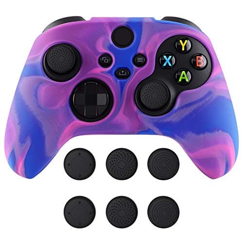 Image of PlayVital Tri-Color Pink & Purple & Blue Camouflage Anti-Slip Silicone Cover Skin for Xbox Series X Controller, Soft Rubber Case Protector for Xbox Series S Controller with Black Thumb Grip Caps