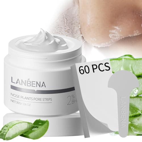 Image of LANBENA Blackhead Remover Nose Pore Strip for Face, 2.0 Upgraded Deep Cleansing Peel off Mask Nose Strips Skincare for All Skin (1.06 Oz/30g) - 60pcs Strips