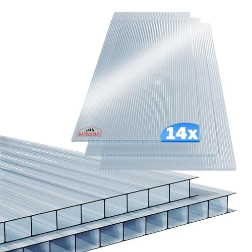 Image of GARDEBRUK® 14x Polycarbonate Twin Wall Sheets | 4mm | 10.25m² | Double Wall Panels | 121x60.5cm | Wall Panel for Greenhouse, Garden Shed, Bike Shed | Plastic Sheeting | Fence Panels | Roofing Sheets