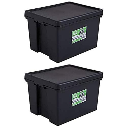 Image of Wham Bam 100% Recycled Super Strong Impact Resistant Black Re-Usable Storage Boxes With Lids 45 Litre 50 x 39.5 x 32cm (2 Boxes)