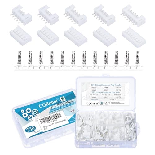Image of CQRobot JST PH 2.0 mm Pitch 5-Pin/6-Pin/7-Pin Electronic Connector IC Male Plugs, Female Sockets Housing and T-Shaped Crimp Terminal Kit. 90 Sets/730 Pieces Wire-to-Board Adapter Cable Assembly.