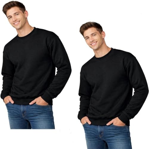 Image of True Face Mens Sweatshirts Plain Workwear Pack of 2 Casual Crew Neck Jumper Fleece Sweater Sports Leisure Pullover Top Black - 2 Pack L