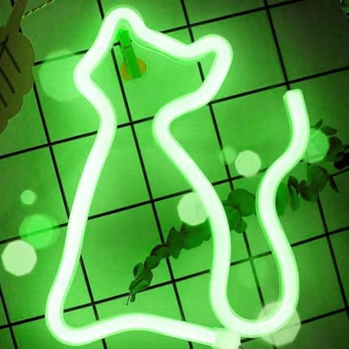 Image of LED Neon Sign Night Light, Battery and USB Powered Signs Neon Lamp Decorative Neon Sign Wall Lamp (Cat, Green)