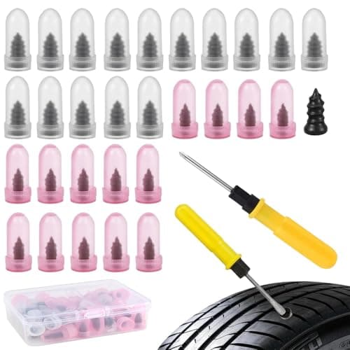 Image of ThriveMart 30Pcs Tyre Repair Kit with Screwdriver - Professional Tubeless Tyre Repair Screws, Self-Service Rubber Puncture Repair Plugs, Universal Vacuum Tire Nails for Car, Motorcycle, Scooter, Bike