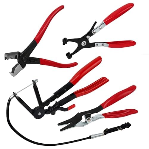 Image of AZKEEGREY 4 Pack Hose Clamp Pliers Set, Long Reach Spring Wire Clip Plier, Flat Band, Remover, and Clic-R Type Clamp Tool