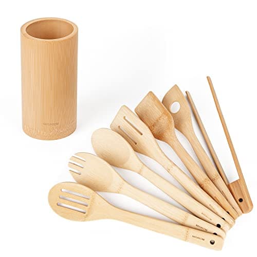 Image of Naturoom Kitchen Utensils Set, 12", Bamboo Cooking Spoon and Spatula, Perfect for Nonstick Cookware, Bamboo, 12", 8 Pieces