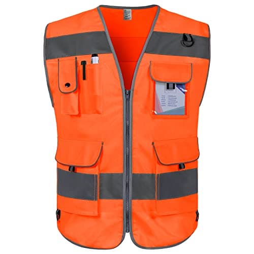 Image of Graunton High Visibility Vest 9 Pockets Hi Vis Reflective Safety Vest for Men Women, Construction Vest with Reflective Strips, Meets ANSI/ISEA Standards, (UK-Orange, Small)