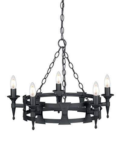 Image of 5 Bulb Chandelier Hanging Pendant Light - Black - LED E14 60W Bulb