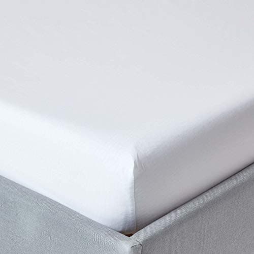 Image of HOMESCAPES White Deep Fitted Sheet (12”) Double 200 TC 400 Thread Count Equivalent Pure Egyptian Cotton Bed Sheet with Fully Elasticated Skirt