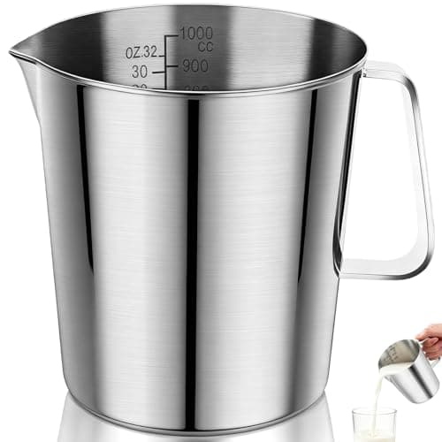 Image of 1000ML 304 Stainless Steel Measuring Cup with Handle & Scale, Kitchen Coffee Jug, Milk Frothing Cups, Dishwasher Safe Metal Pitcher, Espresso Jugs for Latte & Art Cappuccino